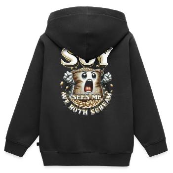 Allergie au soja Soy me voit Nous crions tous les deux - Sweat Premium à capuche zippé enfant bio - noir - Dos - AI Model Kid Male (0cm)