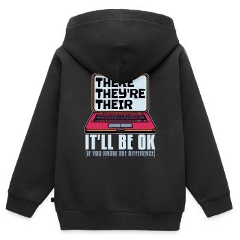 Éditeur de livres là-bas, ils sont leur professeur d’anglais - Sweat Premium à capuche zippé enfant bio - noir - Dos - AI Model Kid Male (0cm)