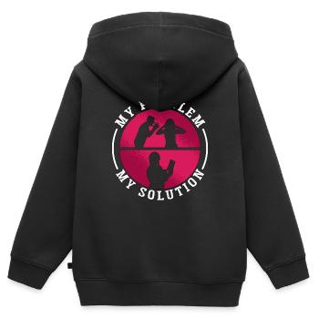 Éditeur de livres Mon problème Mon pictogramme Maman Papa Éditeur - Sweat Premium à capuche zippé enfant bio - noir - Dos - AI Model Kid Male (0cm)