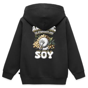 Allergie au soja Allergique à la stupidité et au soja - Sweat Premium à capuche zippé enfant bio - noir - Dos - AI Model Kid Male (0cm)