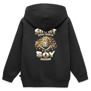 Allergie au soja - Sweat Premium à capuche zippé enfant bio - noir - Dos - AI Model Kid Male (0cm)