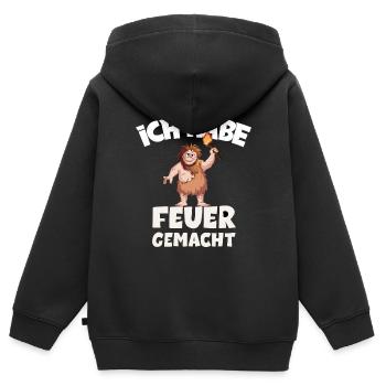 Ich hab Feuer gemacht für alle Männer - Kinder Premium Organic Zip Hoodie - Schwarz - Hinten - AI Model Kid Male (0cm)
