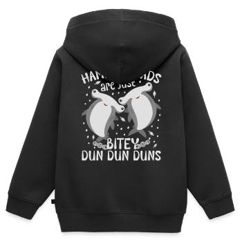 Hammerheads Are Just Bitey Dun Dun Duns Hammerhead - Kinder Premium Organic Zip Hoodie - Schwarz - Hinten - AI Model Kid Male (0cm)