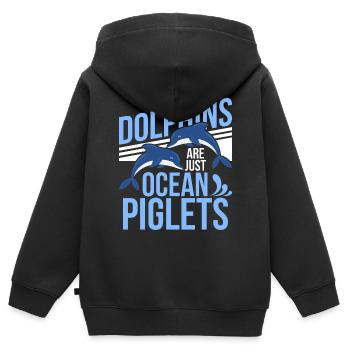 Les dauphins ne sont que des porcelets de l’océan, les dauphins sont de l’océan - Sweat Premium à capuche zippé enfant bio - noir - Dos - AI Model Kid Male (0cm)