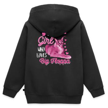 Big Floppa Caracal Cat Meme Girl qui aime Big Flo - Sweat Premium à capuche zippé enfant bio - noir - Dos - AI Model Kid Male (0cm)