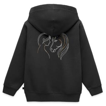Cavalier Équitation Horse Head Equestrian - Sweat Premium à capuche zippé enfant bio - noir - Dos - AI Model Kid Male (0cm)