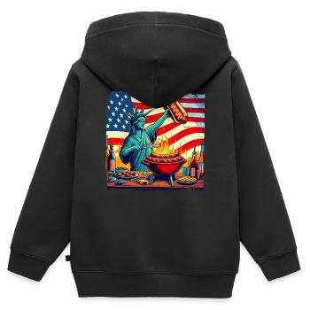 Nostalgisches amerikanisches BBQ-Design USA-Fans - Kinder Premium Organic Zip Hoodie - Schwarz - Hinten - AI Model Kid Male (0cm)