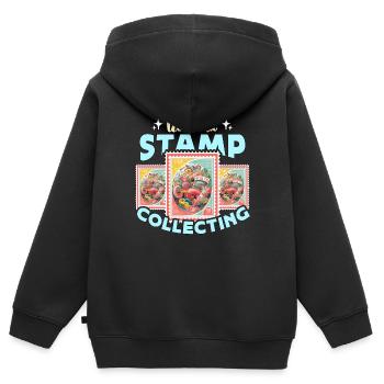 Collectionneur de timbres Parlons philatélie amoureuse des timbres - Sweat Premium à capuche zippé enfant bio - noir - Dos - AI Model Kid Male (0cm)