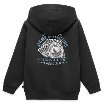 Collectionneur de timbres : ce n’est pas grave si vous ne faites pas de philatélie - Sweat Premium à capuche zippé enfant bio - noir - Dos - AI Model Kid Male (0cm)