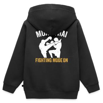 Mode de combat Muay Thai activé - Muay Thai Fighter Tha - Sweat Premium à capuche zippé enfant bio - noir - Dos - AI Model Kid Male (0cm)