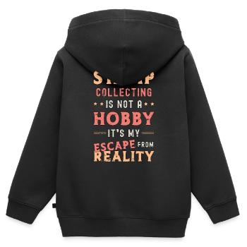 La philatélie n’est pas seulement un amateur de timbres de loisir - Sweat Premium à capuche zippé enfant bio - noir - Dos - AI Model Kid Male (0cm)