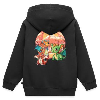 Dragon Dragon Dinos Dino Temps Âge De Pierre - Sweat Premium à capuche zippé enfant bio - noir - Dos - AI Model Kid Male (0cm)