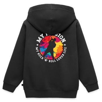 Rock N Roll Ma passion Mon Rock 'N' Roll Musique des années 80 - Sweat Premium à capuche zippé enfant bio - noir - Dos - AI Model Kid Male (0cm)