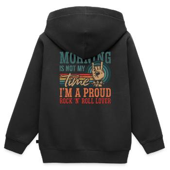 Rock n Roll Morning n’est pas mon heure Rock classique - Sweat Premium à capuche zippé enfant bio - noir - Dos - AI Model Kid Male (0cm)