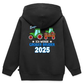 Ich Werde Großer Bruder 2025 - Geburt Sohn Traktor - Kinder Premium Organic Zip Hoodie - Schwarz - Hinten - AI Model Kid Male (0cm)