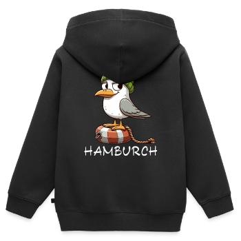 Hamburg Möwe Nordsee Hamburger Küste Meer Lustig - Kinder Premium Organic Zip Hoodie - Schwarz - Hinten - AI Model Kid Male (0cm)