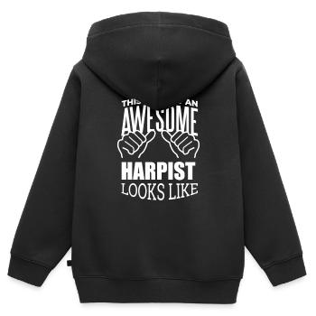 Harpe, harpe, harpe - Sweat Premium à capuche zippé enfant bio - noir - Dos - AI Model Kid Male (0cm)