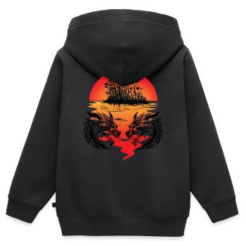 Drachen Südsee Insel Fantasy Sonnenuntergang Meer - Kinder Premium Organic Zip Hoodie - Schwarz - Hinten - AI Model Kid Male (0cm)