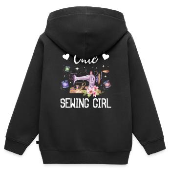 Jolie fille de couture - Couturière Fille de couture Couture L - Sweat Premium à capuche zippé enfant bio - noir - Dos - AI Model Kid Male (0cm)