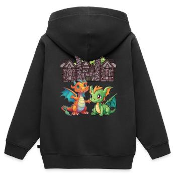 Dragon médiéval Dragon - Sweat Premium à capuche zippé enfant bio - noir - Dos - AI Model Kid Male (0cm)
