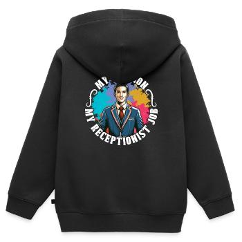 Réceptionniste Ma passion Ma réceptionniste Emploi de bureau - Sweat Premium à capuche zippé enfant bio - noir - Dos - AI Model Kid Male (0cm)