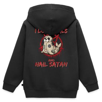 J’aime les phoques et je salue Satan Gothique Heavy Metal Fun - Sweat Premium à capuche zippé enfant bio - noir - Dos - AI Model Kid Male (0cm)