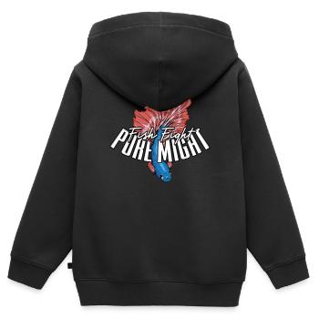 Poisson Betta Poisson Betta Combat Pure Puissance - Sweat Premium à capuche zippé enfant bio - noir - Dos - AI Model Kid Male (0cm)