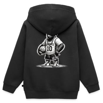 Gorille cool avec basket-ball et bling - Sweat Premium à capuche zippé enfant bio - noir - Dos - AI Model Kid Male (0cm)