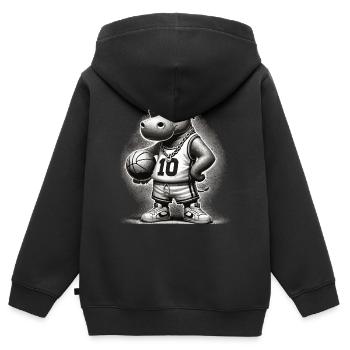 Ghetto Basketball Hippopotame - Sweat Premium à capuche zippé enfant bio - noir - Dos - AI Model Kid Male (0cm)