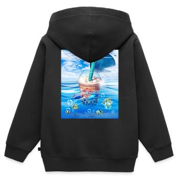 Frutiger Aero Aesthetic Tech Bubble Tea Boba Milkt - Sweat Premium à capuche zippé enfant bio - noir - Dos - AI Model Kid Male (0cm)