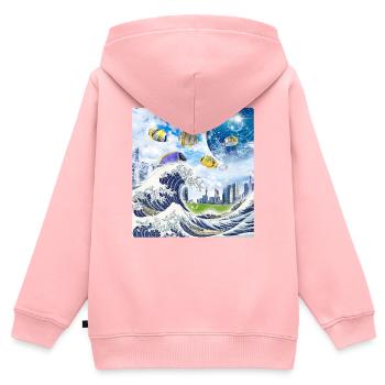 Frutiger Aero Aesthetic Tech Grande Vague de Kanag - Sweat Premium à capuche zippé enfant bio - rose - Dos - AI Model Kid Female (0cm)