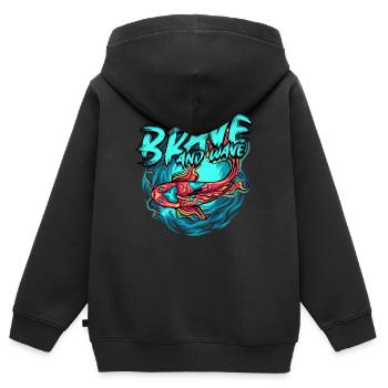 Kampffisch Brave And Wave - Kinder Premium Organic Zip Hoodie - Schwarz - Hinten - AI Model Kid Male (0cm)