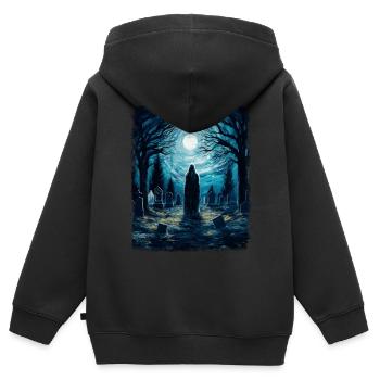 Geisterfriedhof Gespenstische Sternennacht Malerei - Kinder Premium Organic Zip Hoodie - Schwarz - Hinten - AI Model Kid Male (0cm)