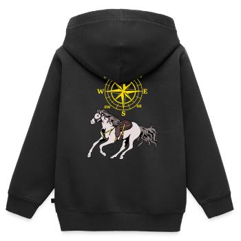 Kompass Pferd Pferde Abenteuer Windrose Reiten - Kinder Premium Organic Zip Hoodie - Schwarz - Hinten - AI Model Kid Male (0cm)