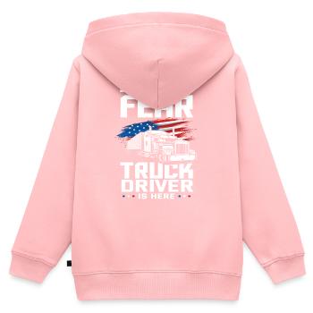 Le chauffeur de camion est ici Drapeau des États-Unis - Sweat Premium à capuche zippé enfant bio - rose - Dos - AI Model Kid Female (0cm)