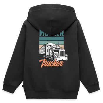 Rétro chauffeur de camion jeu de mots cadeau - Sweat Premium à capuche zippé enfant bio - noir - Dos - AI Model Kid Male (0cm)