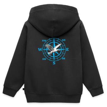 Cardinal Direction Kompas Rose des vents Mouette Maritime - Sweat Premium à capuche zippé enfant bio - noir - Dos - AI Model Kid Male (0cm)