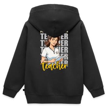 Instructeur d’éducation physique Éducateur d’éducation physique - Sweat Premium à capuche zippé enfant bio - noir - Dos - AI Model Kid Male (0cm)