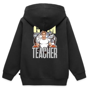 Instructeur d’éducation physique Professeur d’éducation physique Éducateur d’éducation physique Enseignant d’éducation physique - Sweat Premium à capuche zippé enfant bio - noir - Dos - AI Model Kid Male (0cm)