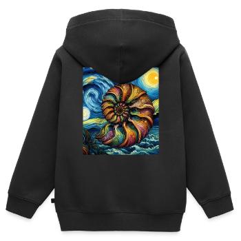 Ammonit Fossil Paläontologe Sternennacht Malerei - Kinder Premium Organic Zip Hoodie - Schwarz - Hinten - AI Model Kid Male (0cm)