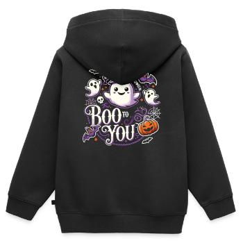 Fröhlicher Geist mit Spruch "Boo to You" - Kinder Premium Organic Zip Hoodie - Schwarz - Hinten - AI Model Kid Male (0cm)