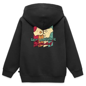 ASL Dolmetscher Gebärdensprache - Kinder Premium Organic Zip Hoodie - Schwarz - Hinten - AI Model Kid Male (0cm)