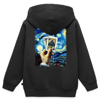 Blackjack Glücksspiel Karten Sternennacht Malerei - Kinder Premium Organic Zip Hoodie - Schwarz - Hinten - AI Model Kid Male (0cm)