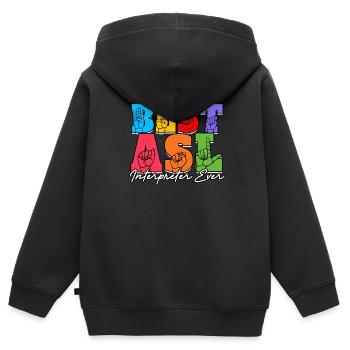 ASL Dolmetscher Gebärdensprache - Kinder Premium Organic Zip Hoodie - Schwarz - Hinten - AI Model Kid Male (0cm)