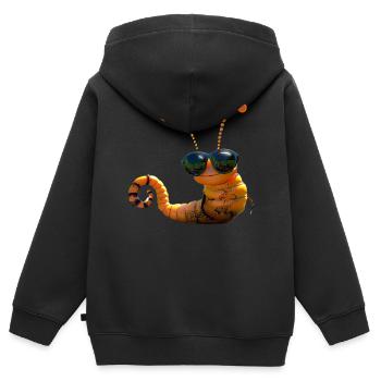 Chenille Drôle Larve Chenille Cadeau Chenille Mignonne - Sweat Premium à capuche zippé enfant bio - noir - Dos - AI Model Kid Male (0cm)