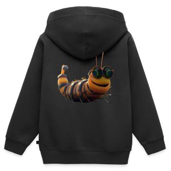Chenille Drôle Larve Chenille Cadeau Chenille Mignonne - Sweat Premium à capuche zippé enfant bio - noir - Dos - AI Model Kid Male (0cm)