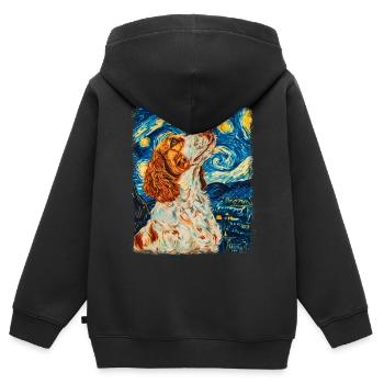 Brittany Spaniel Chien Nuit étoilée Peinture - Sweat Premium à capuche zippé enfant bio - noir - Dos - AI Model Kid Male (0cm)