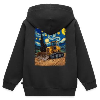 Bulldozer Bauwagen HEO Sternennacht Malerei - Kinder Premium Organic Zip Hoodie - Schwarz - Hinten - AI Model Kid Male (0cm)