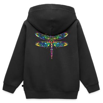 Libellule Libellule Ailes Colorées Libellules Mignonnes - Sweat Premium à capuche zippé enfant bio - noir - Dos - AI Model Kid Male (0cm)