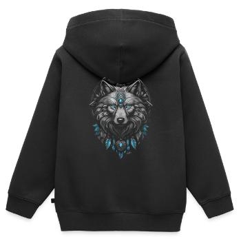 Loup arctique viking - Sweat Premium à capuche zippé enfant bio - noir - Dos - AI Model Kid Male (0cm)